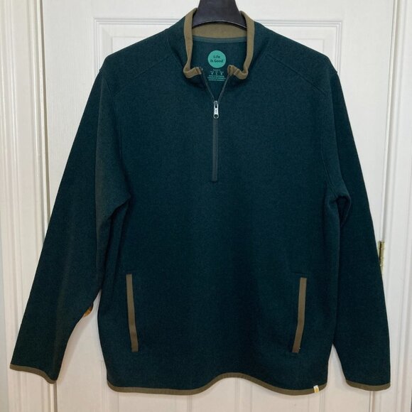 Life is Good Forest Green Relaxed Fit 1/4 Zip Fleece Sweater Jacket Size Large - Picture 8 of 8